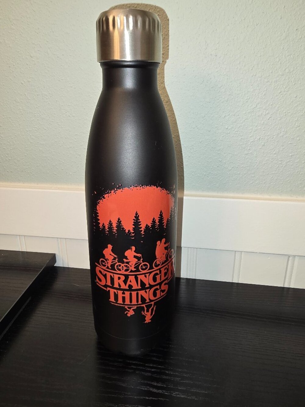 STRANGER THINGS Water Bottle 17oz Stainless Steel Insulated Black Red Netflix